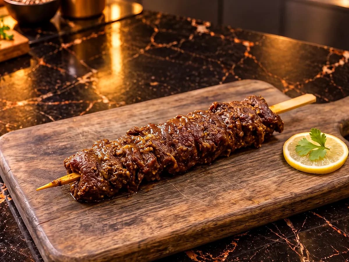 Beef Bihari Boti, marinated and ready to grill