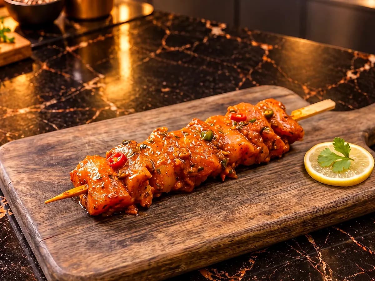 Chicken Tikka, marinated and ready to grill