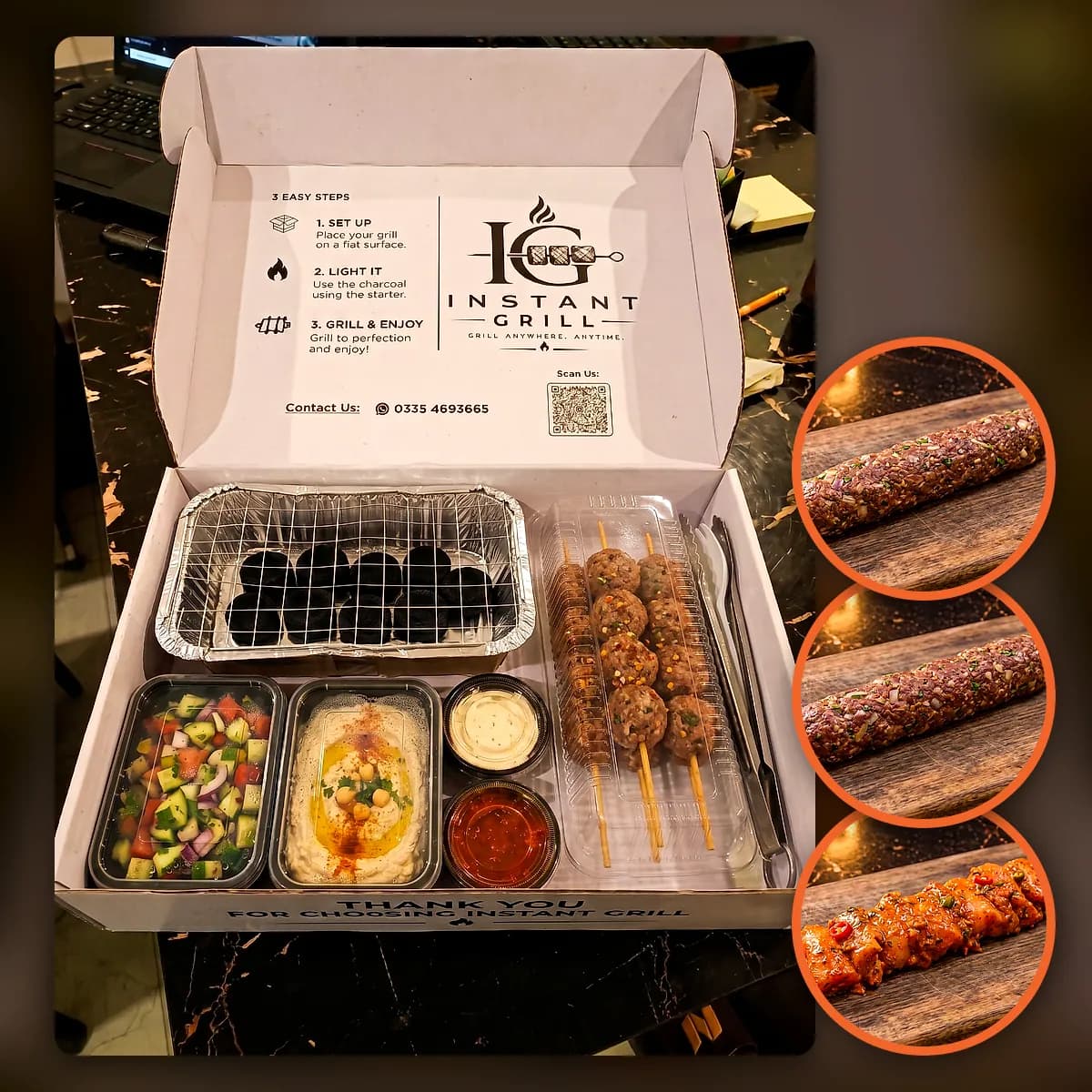 Trio Mix box: grill, coal, sides and skewers